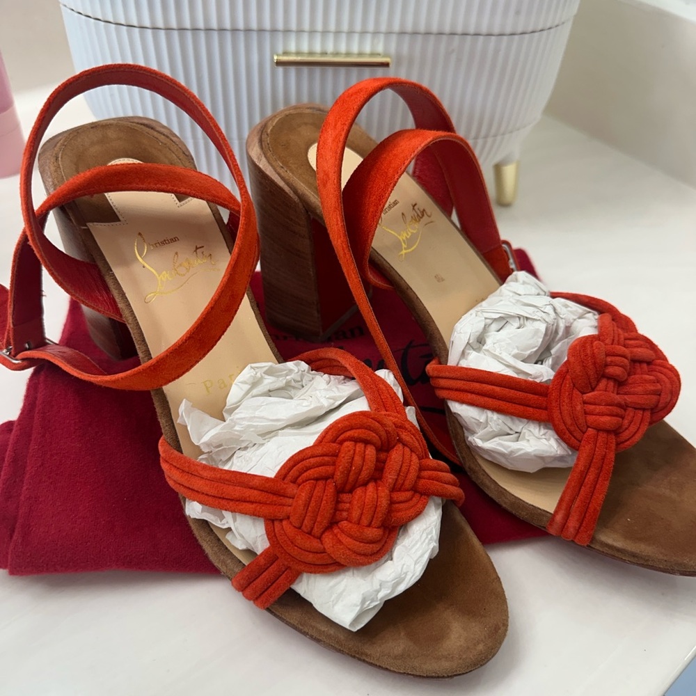 Christian Louboutin Red Sandals with Braided Detail